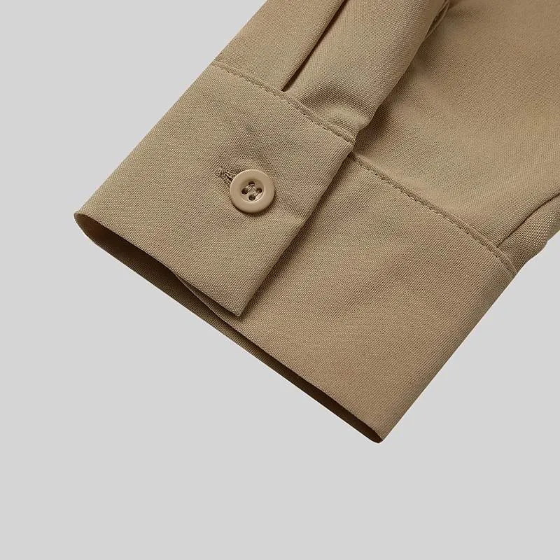 Voguable Fashion Men Brand Shirt Solid Long Sleeve V Neck Chic Button Casual Blouse  Streetwear Korean Style Shirts Camisas