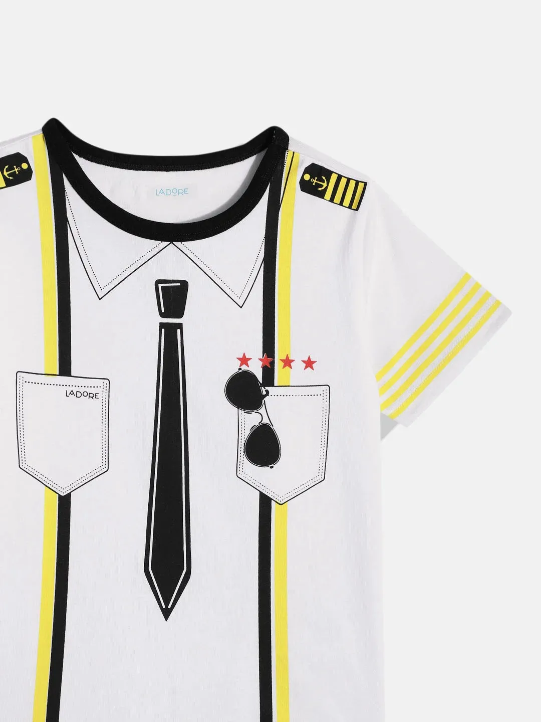 White Captain Pilot 100% Cotton Half Sleeves Tshirt