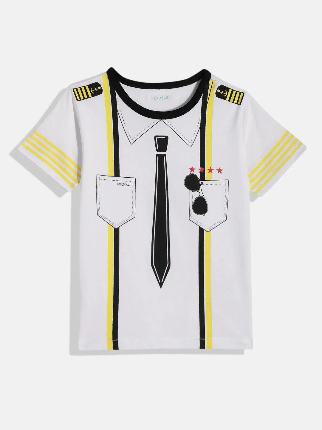 White Captain Pilot 100% Cotton Half Sleeves Tshirt