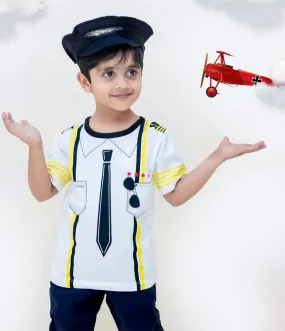 White Captain Pilot 100% Cotton Half Sleeves Tshirt