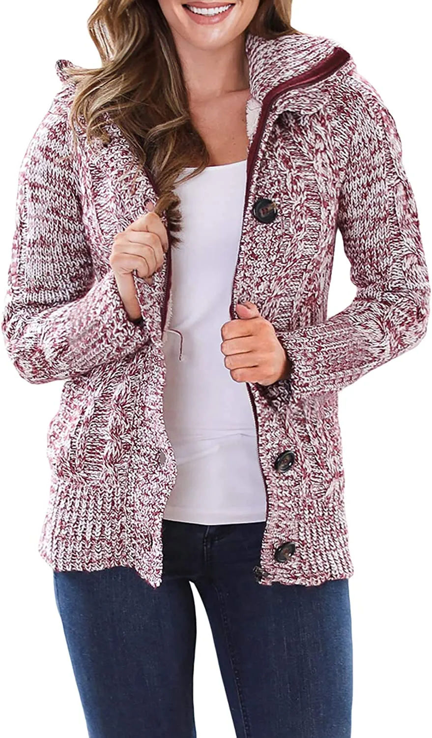 Womens Hooded Cardigans Casual Long Sleeve Button Up Knit Sweater Coat