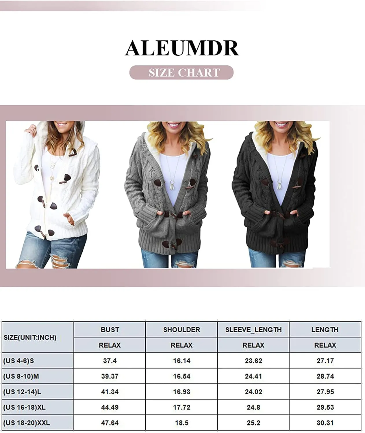 Womens Hooded Cardigans Casual Long Sleeve Button Up Knit Sweater Coat