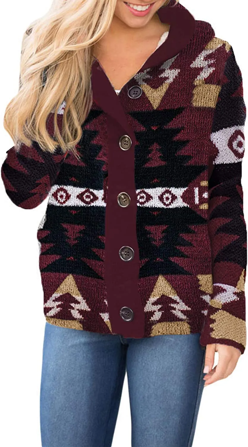 Womens Hooded Cardigans Casual Long Sleeve Button Up Knit Sweater Coat