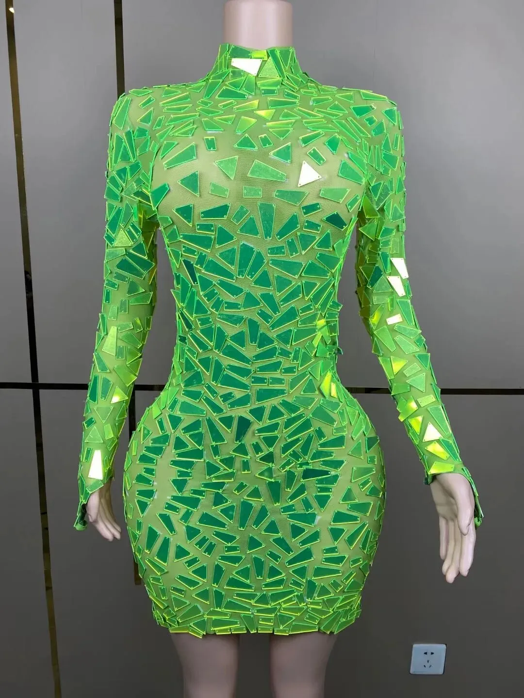 Women's Mirror Costumes Long Sleeve Slimming Dress Festival Celebration Suits Party Show Skirts
