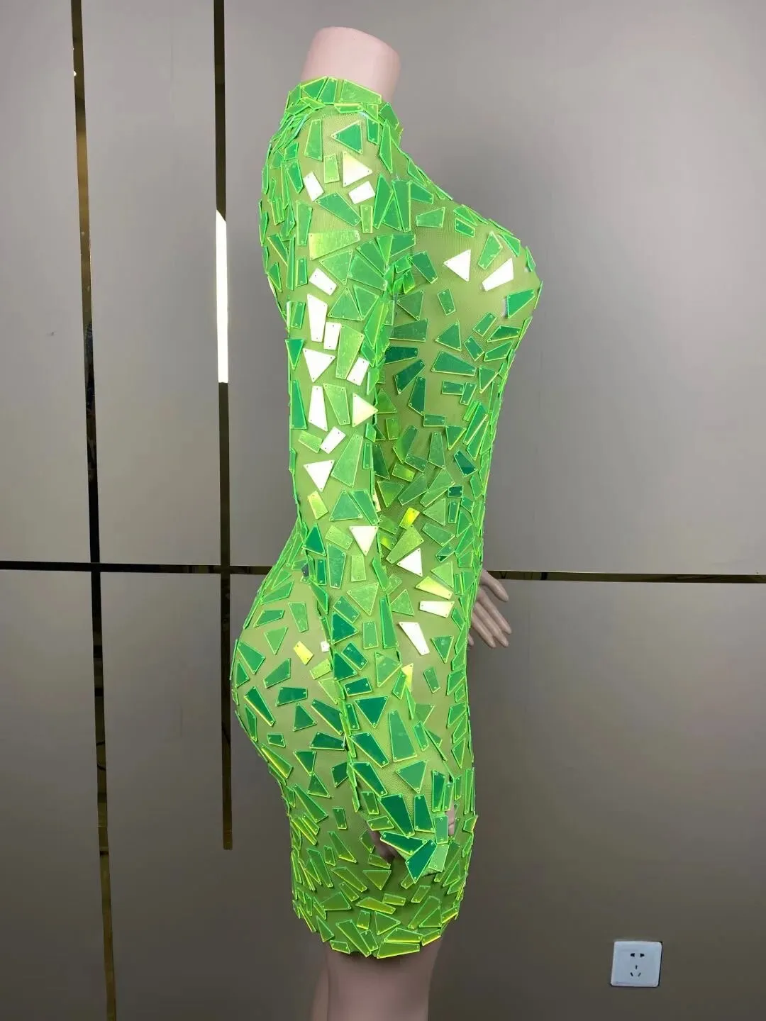 Women's Mirror Costumes Long Sleeve Slimming Dress Festival Celebration Suits Party Show Skirts