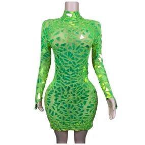 Women's Mirror Costumes Long Sleeve Slimming Dress Festival Celebration Suits Party Show Skirts