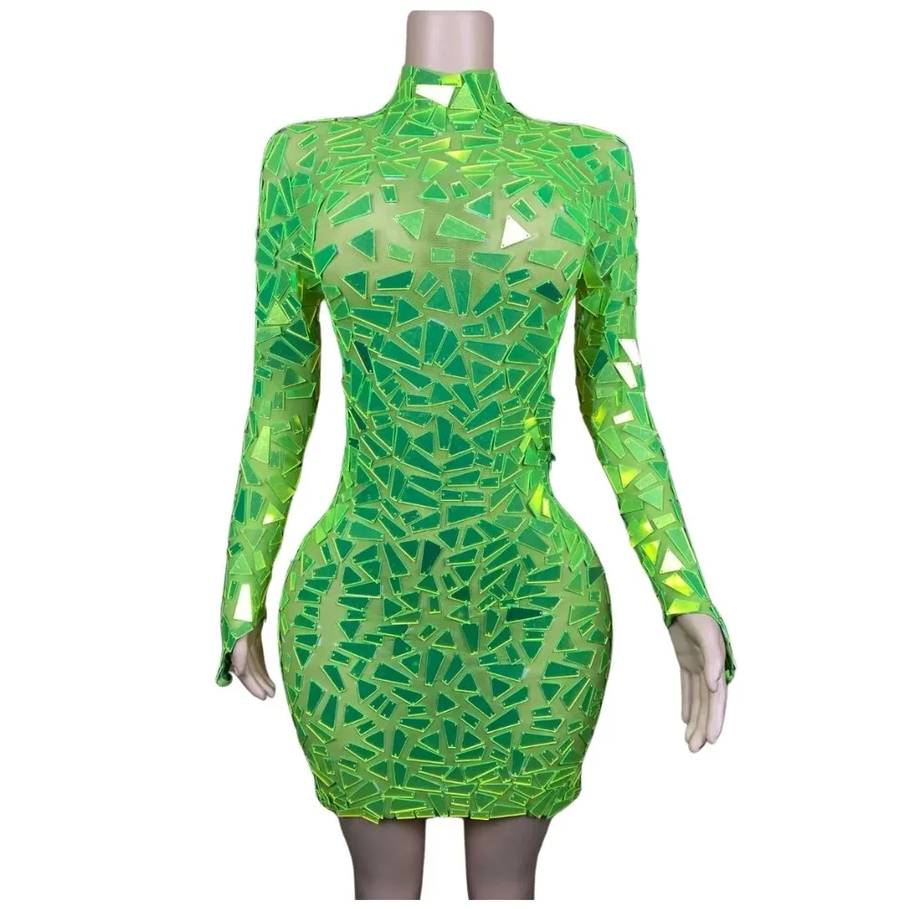 Women's Mirror Costumes Long Sleeve Slimming Dress Festival Celebration Suits Party Show Skirts